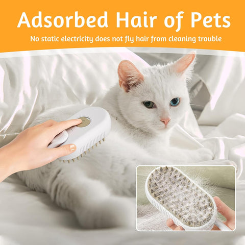 A Rechargeable 3 in 1 Multifunctional Cat Grooming Brush - Self Cleaning Steam Brush for Massage and Pet Hair Removal