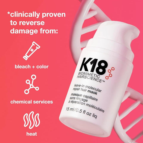K18 Mini Leave-In Molecular Hair Mask – Repairs & Strengthens Damaged Hair – 15ml