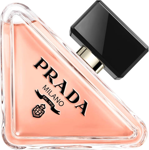 Prada Milano perfume bottle with black cap on a white background